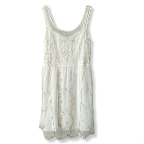Y2K 90s Abercrombie Fitch Slip Dress XS Ivory Mesh Silver Bead Party NEW - Picture 12 of 12